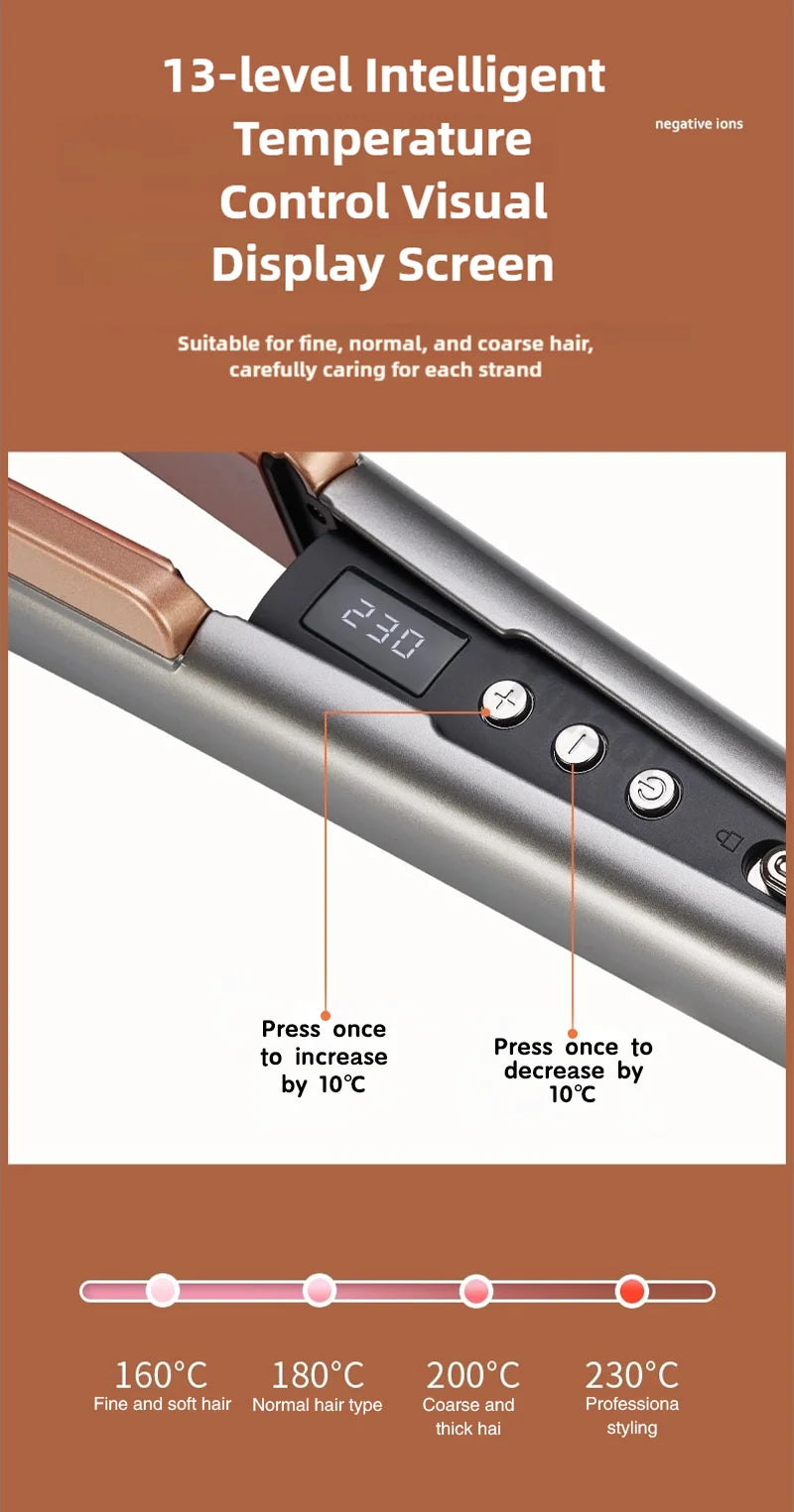 2 in 1 Hair Straightener Curling Ionizer LCD
