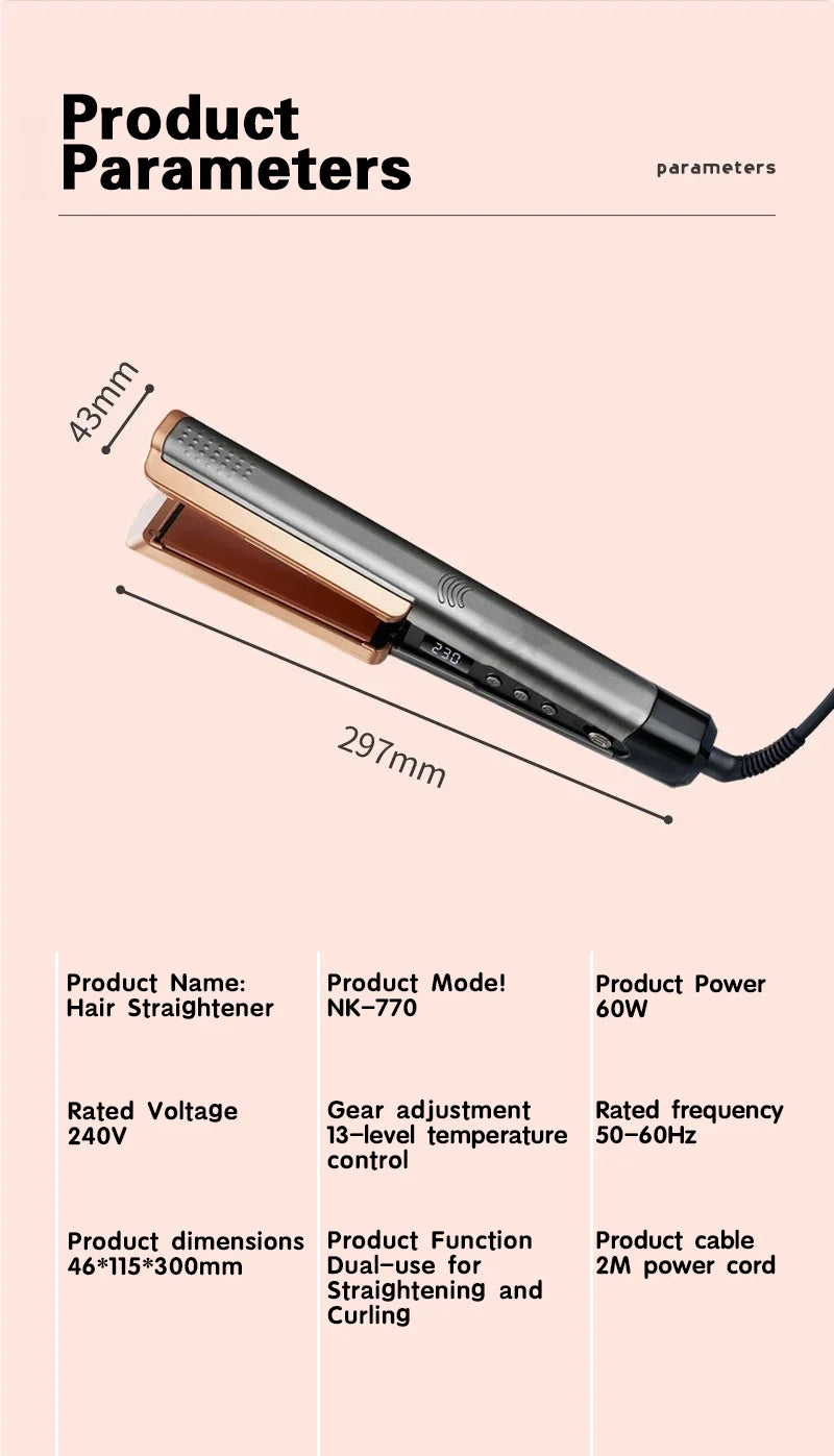 2 in 1 Hair Straightener Curling Ionizer LCD