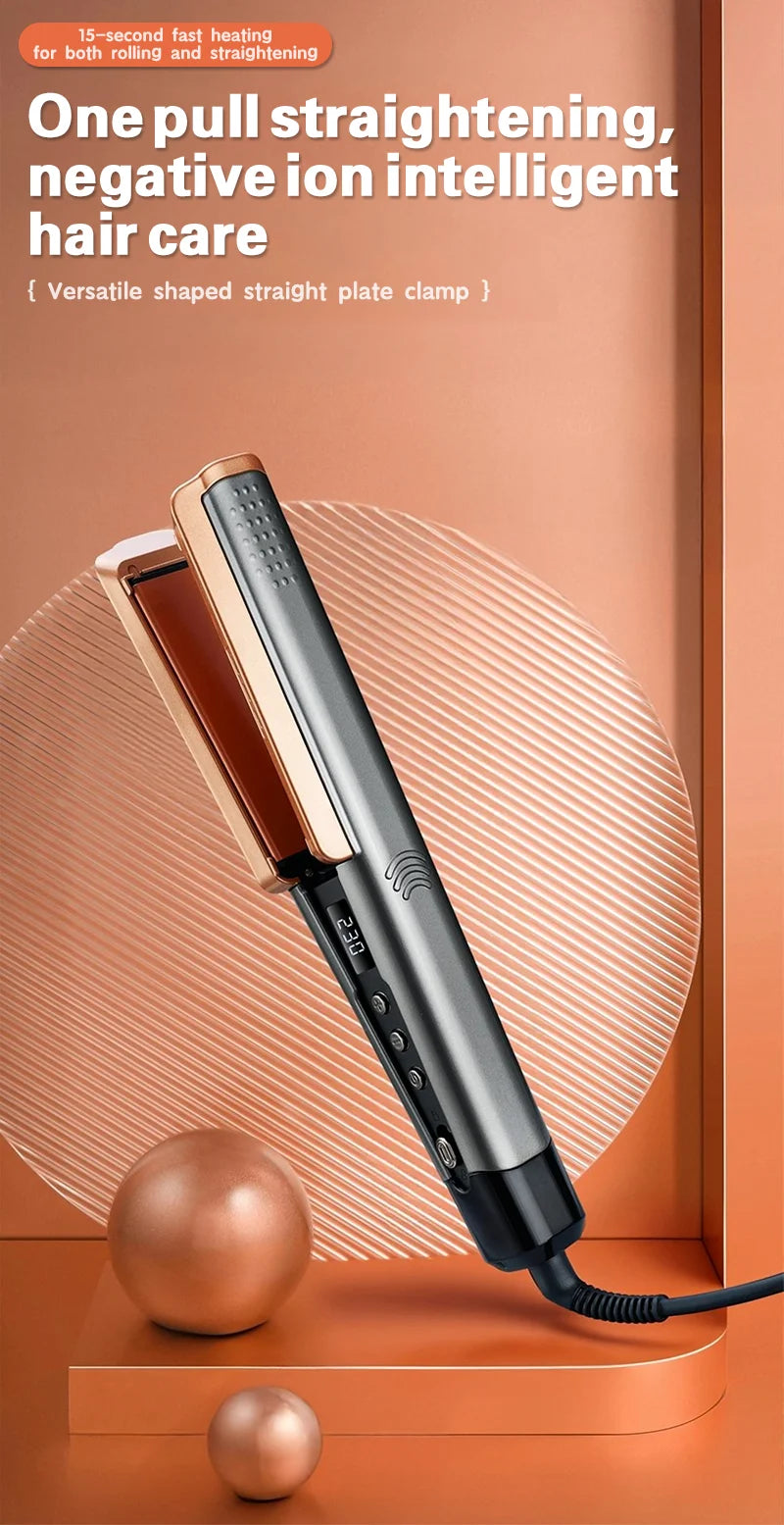 2 in 1 Hair Straightener Curling Ionizer LCD