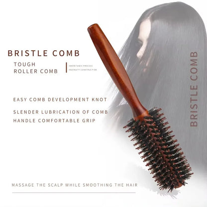Hair Brush Wooden - Boar Bristle Curly