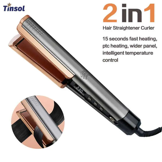 2 in 1 Hair Straightener Curling Ionizer LCD